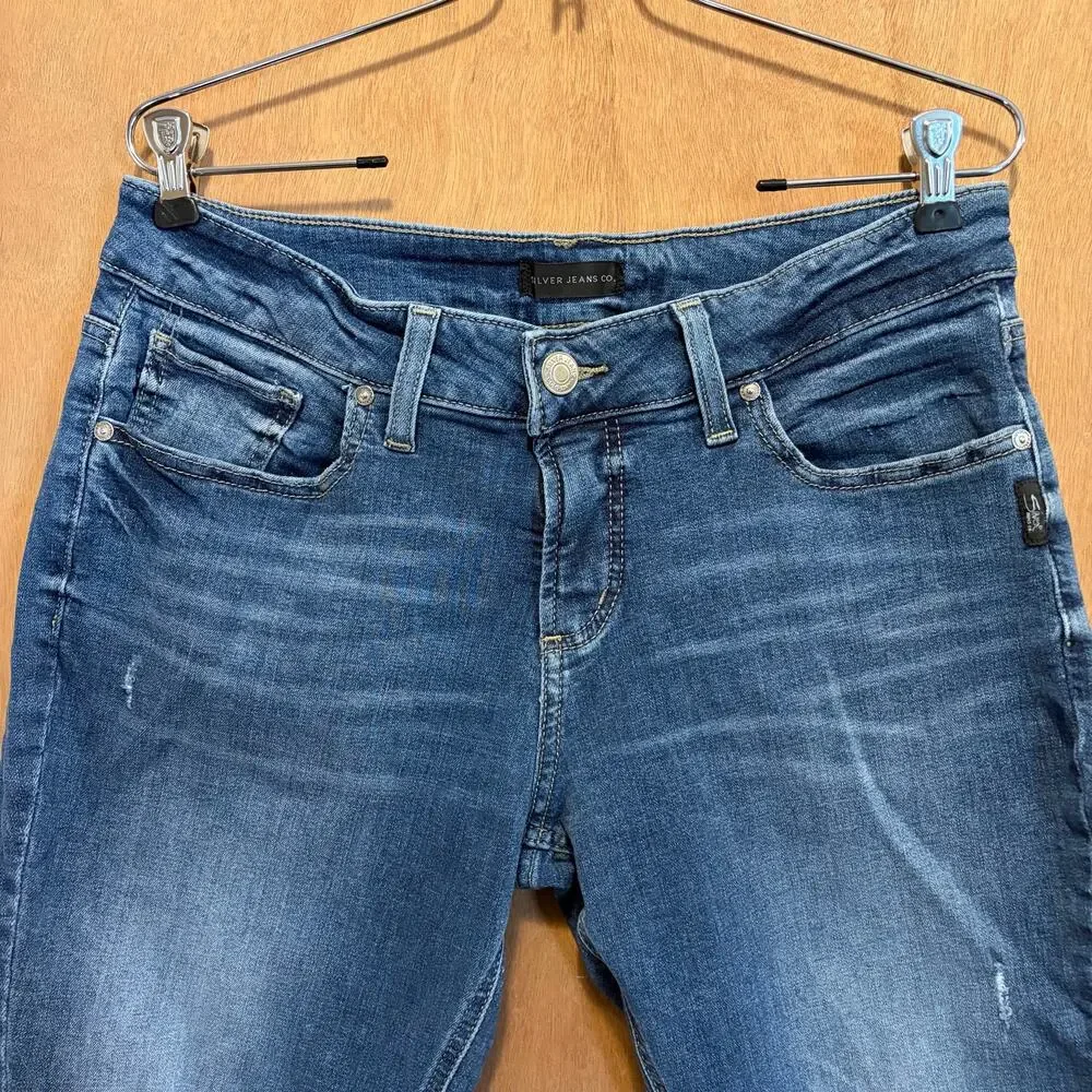 Silver Jeans Distressed Girlfriend Skinny Jeans Stretch Off Duty Model W31 L29 - Picture 10 of 16